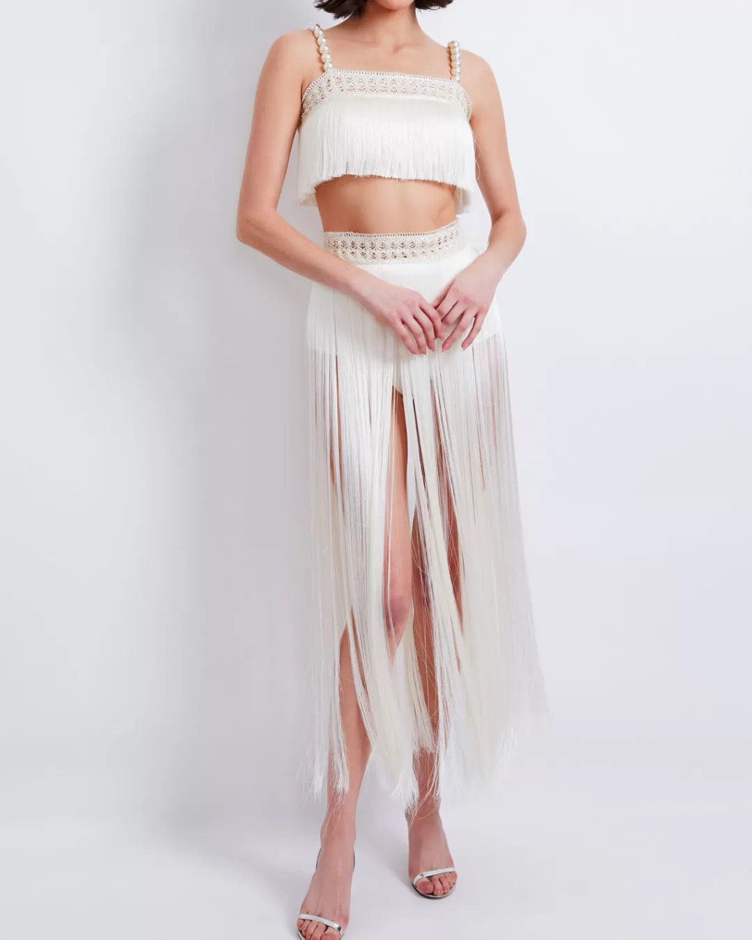 PatBO All-Over Fringe Maxi Skirt with Built-In Bottom (FINAL SALE) White Flash Sale