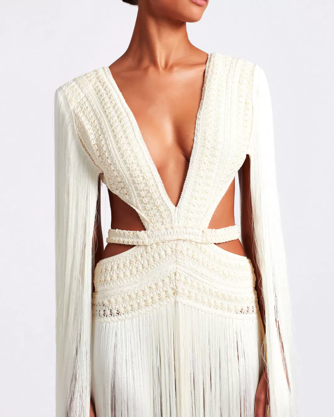 PatBO ALL-OVER PLUNGING FRINGE DRESS (RUNWAY) White Sale