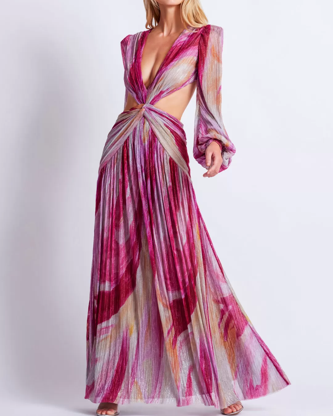 PatBO Aura Metallic Plunge Maxi Dress Pinkmulti Hot