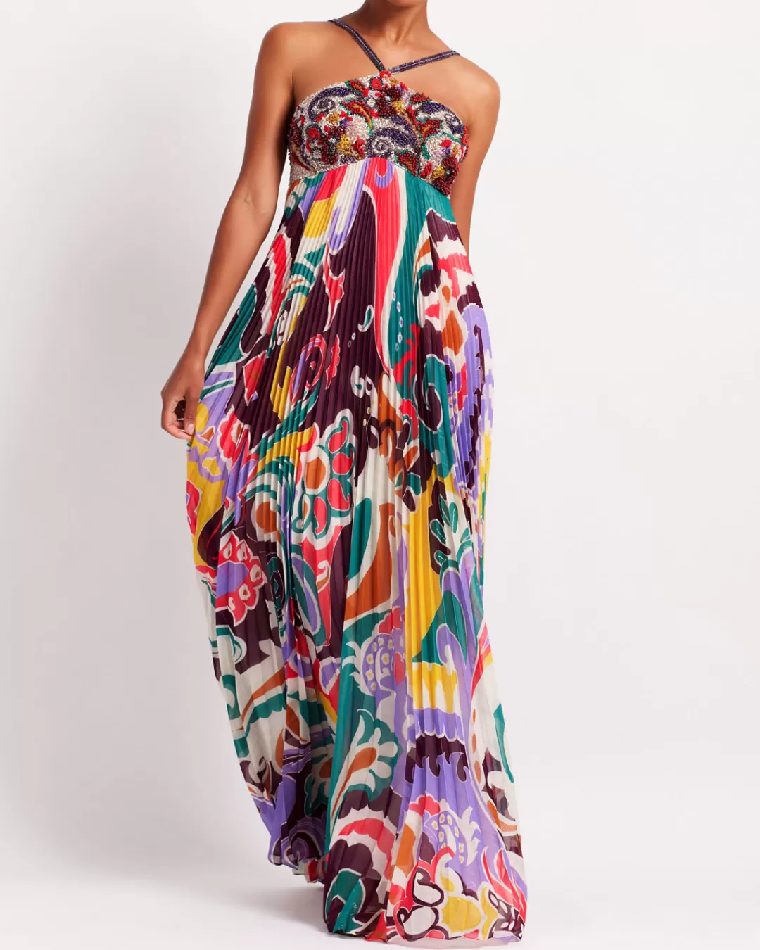 PatBO Beaded Daydreamer Pleated Gown (FINAL SALE) Multi New