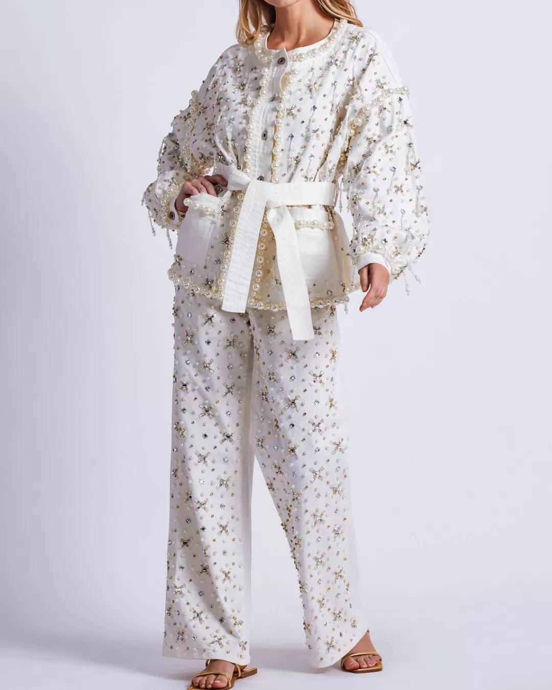 PatBO Beaded Denim Jacket White Best Sale