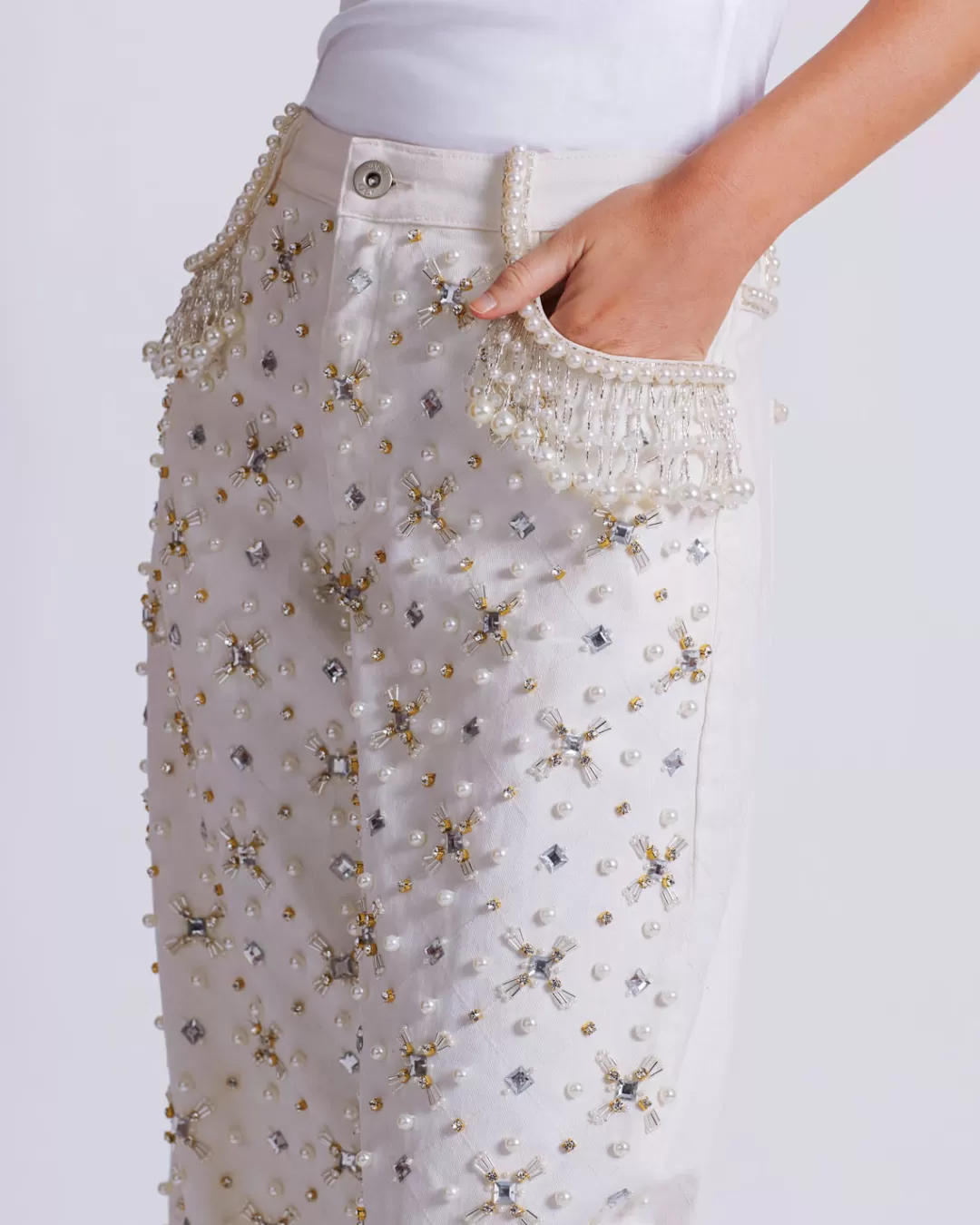 PatBO Beaded Wide Leg Jeans (FINAL SALE) White Store