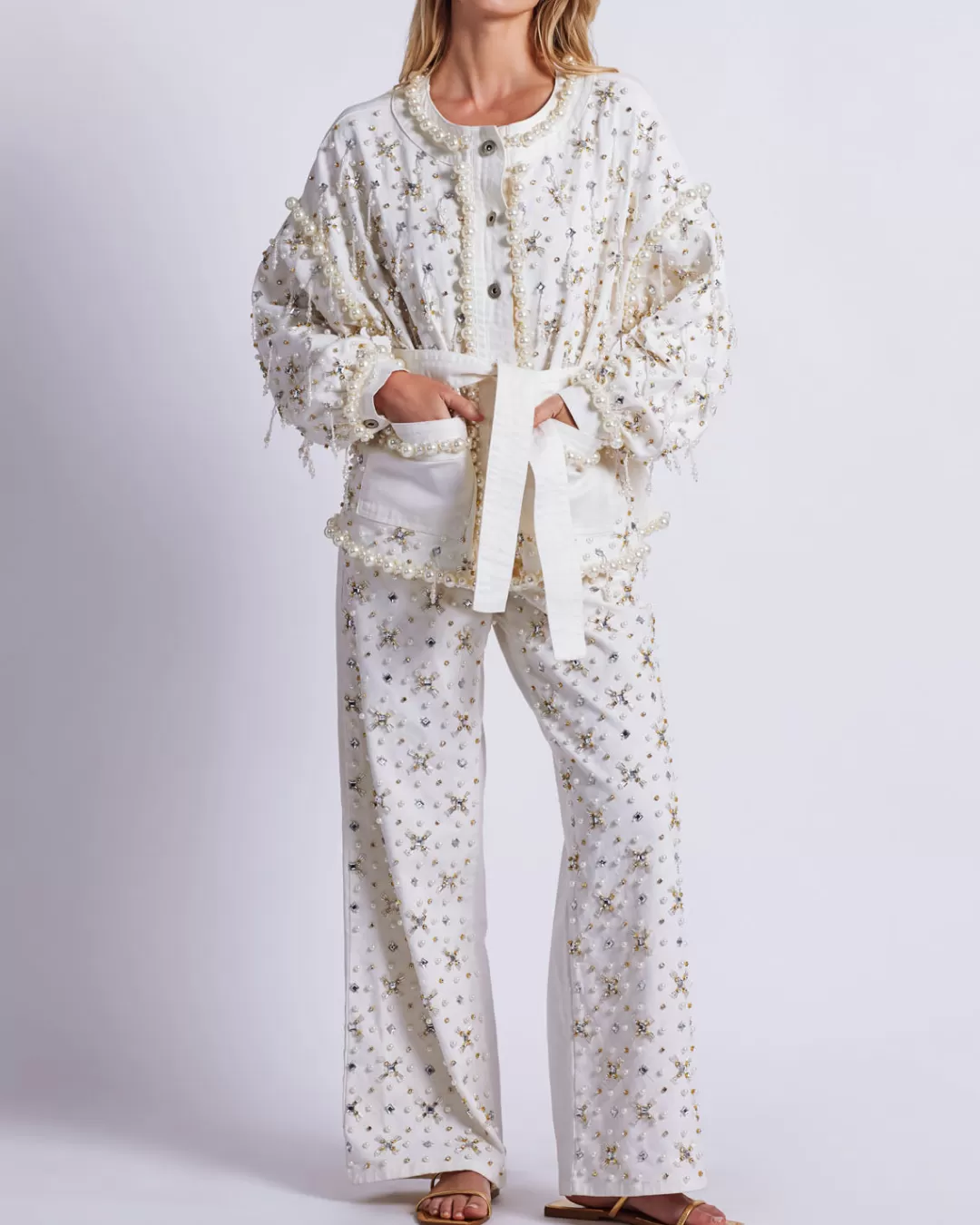 PatBO Beaded Wide Leg Jeans (FINAL SALE) White Store