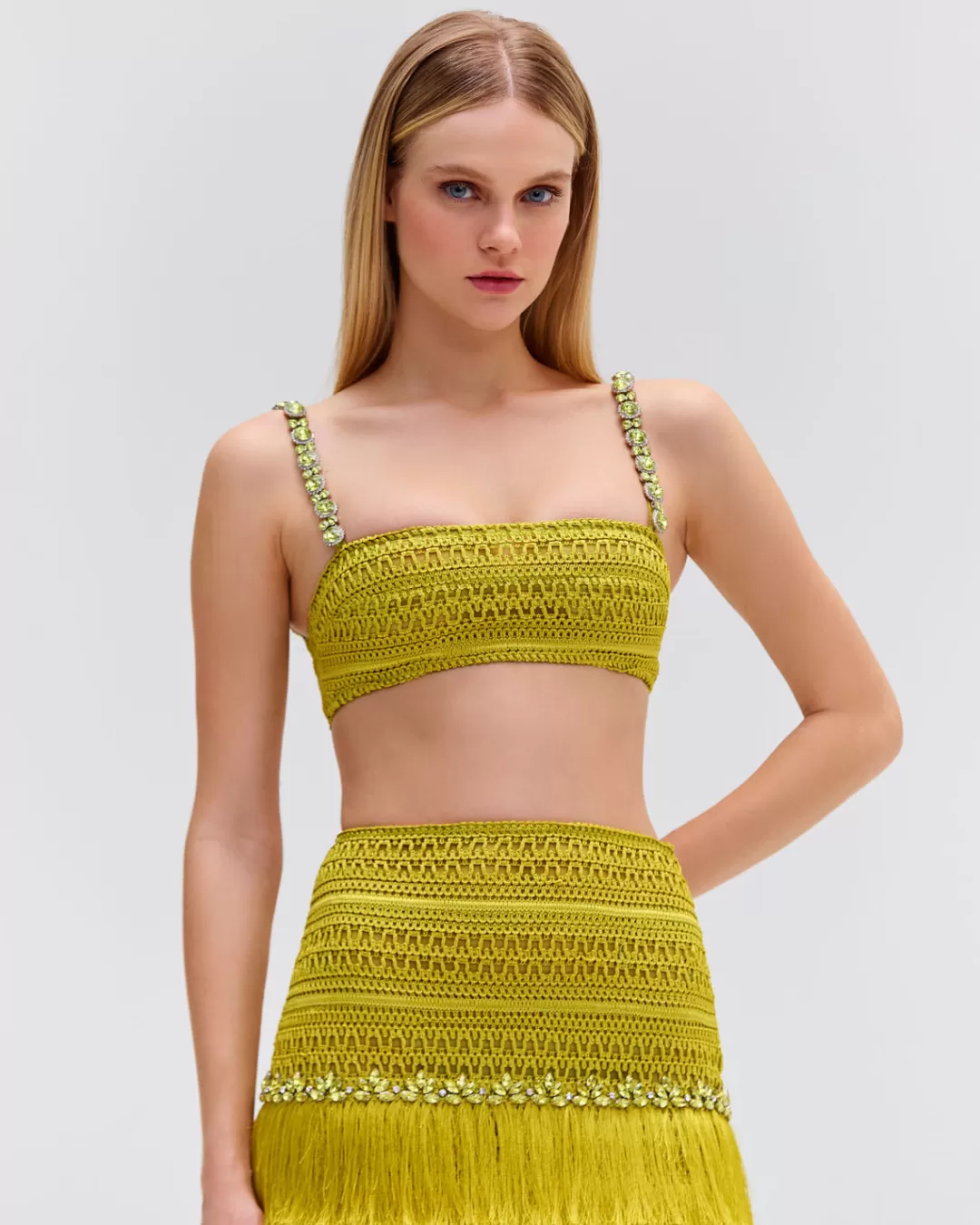 PatBO Beaded Woven Cropped Top (FINAL SALE) Absinthe Clearance