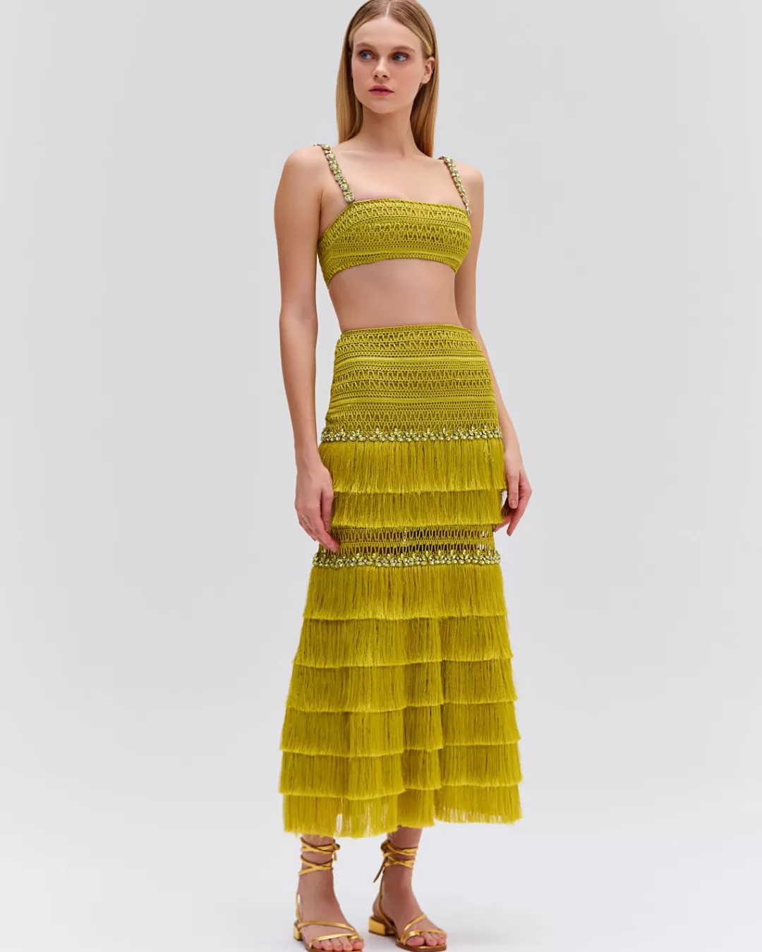 PatBO Beaded Woven Cropped Top (FINAL SALE) Absinthe Clearance