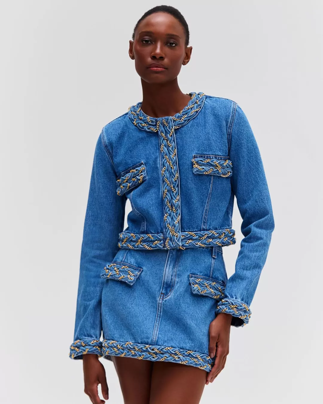PatBO Braided Cropped Jacket Denim Store