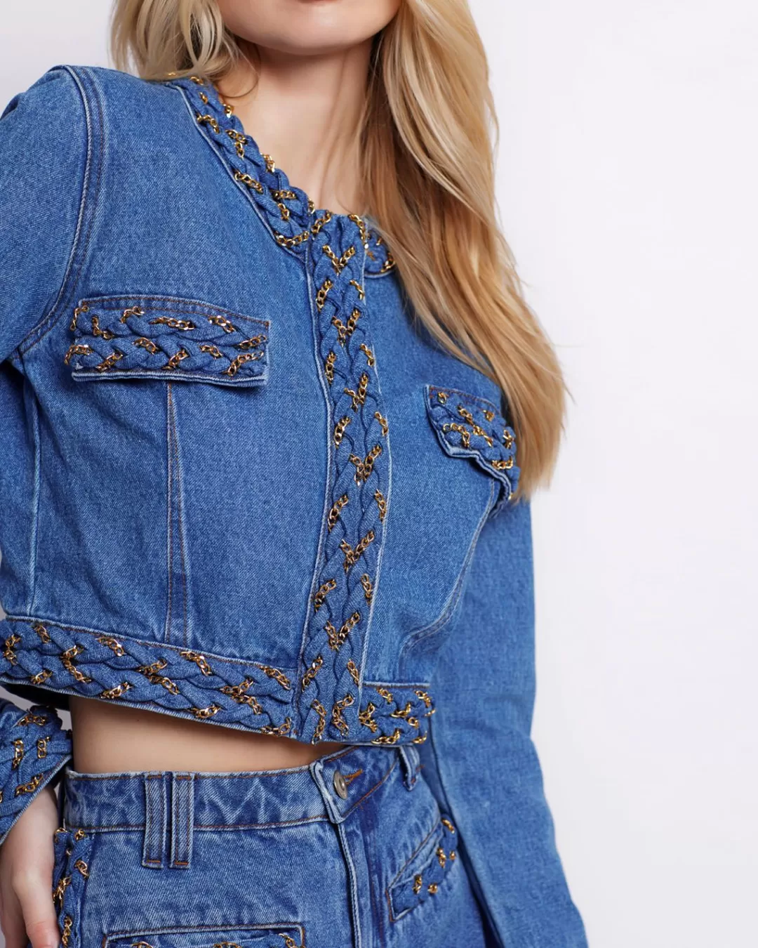 PatBO Braided Cropped Jacket Denim Store
