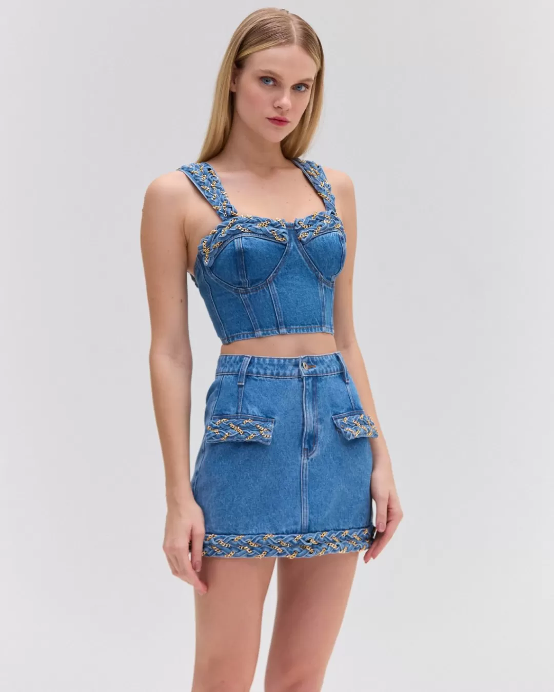 PatBO Braided Cropped Top Denim Outlet