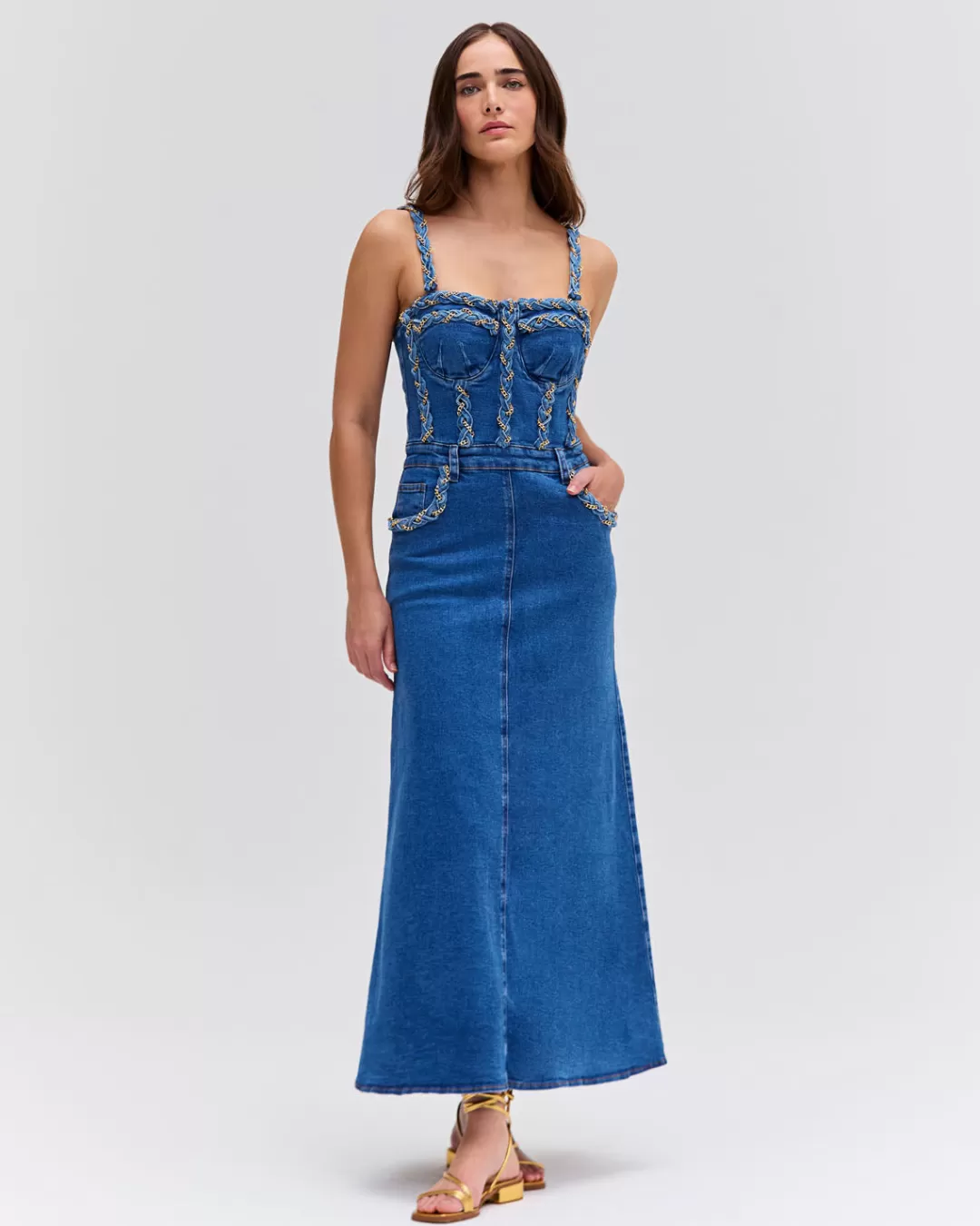 PatBO BRAIDED MIDI DRESS Denim Discount