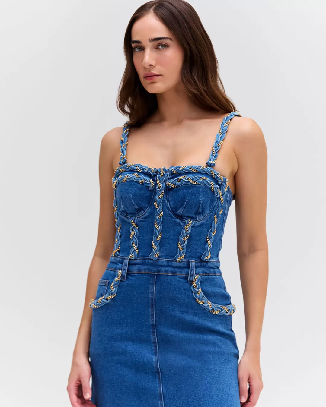 PatBO BRAIDED MIDI DRESS Denim Discount