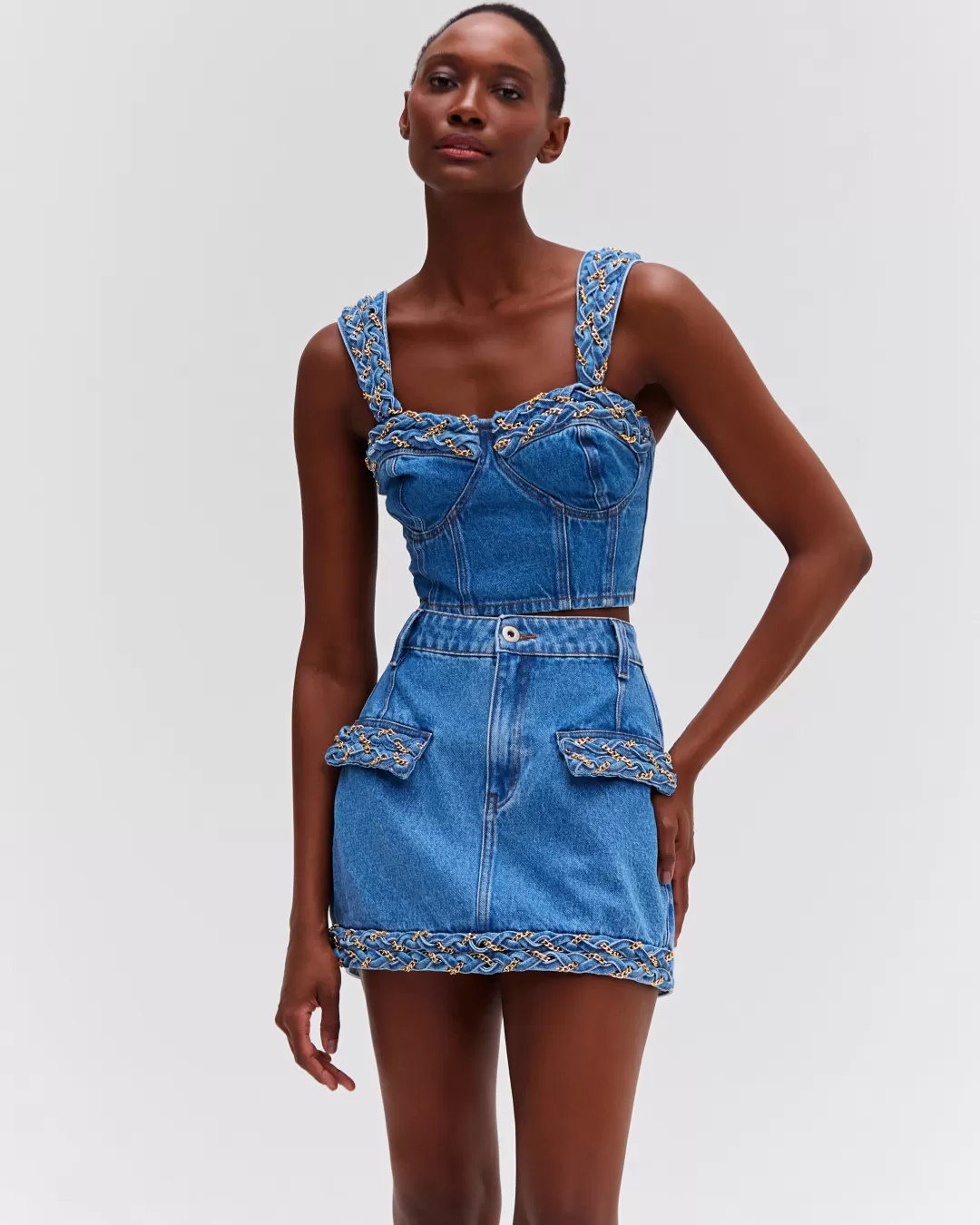 PatBO Braided Mini Skirt Denim Flash Sale