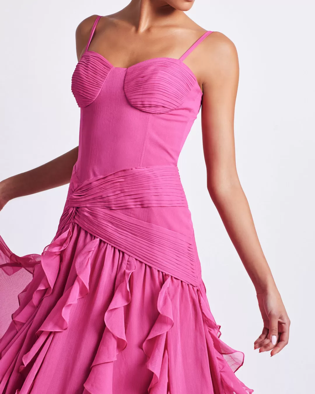 PatBO BUSTIER RUFFLE MAXI DRESS (FINAL SALE) Hotpink Hot
