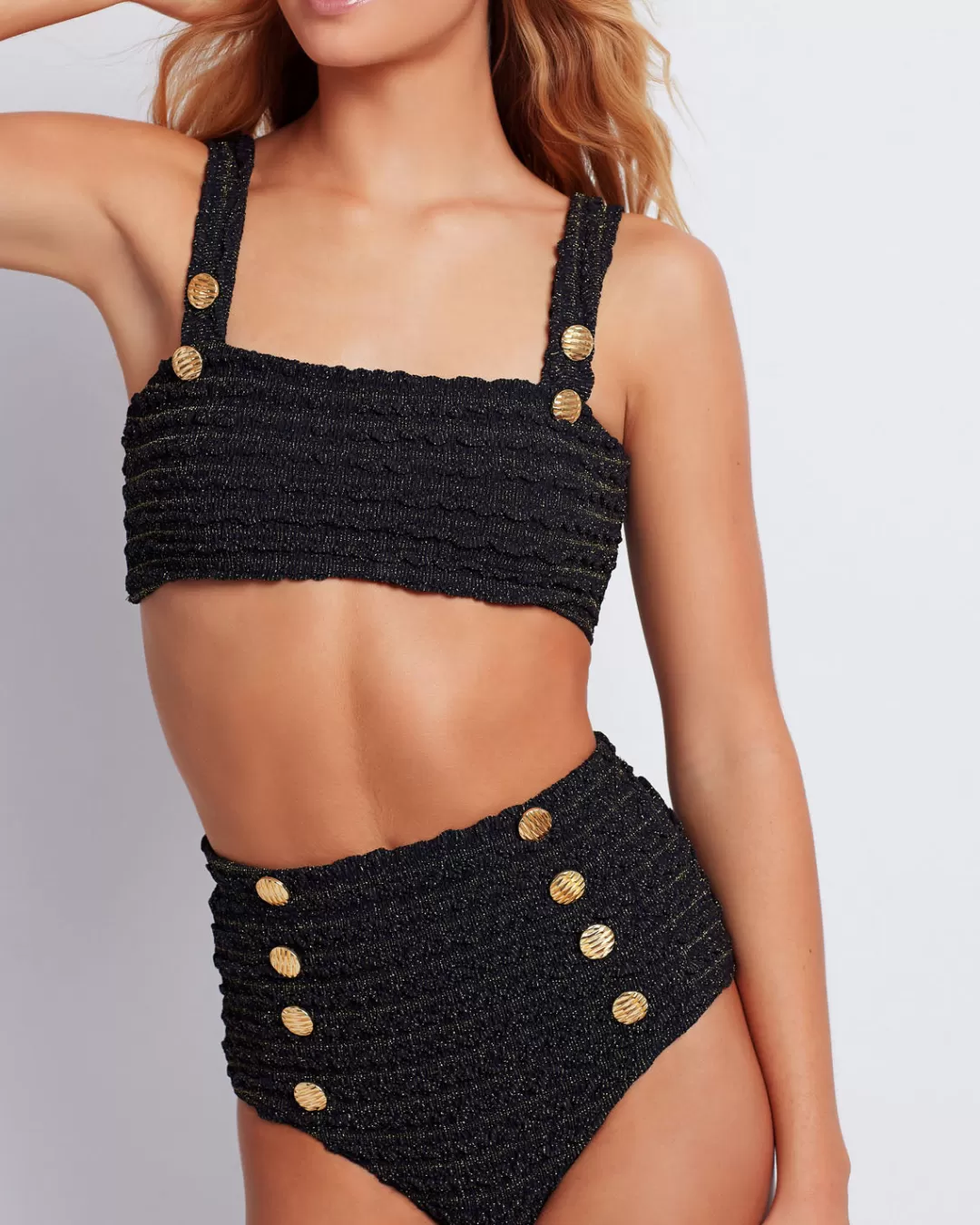 PatBO Crinkle Lurex Bikini Bottom Black Cheap