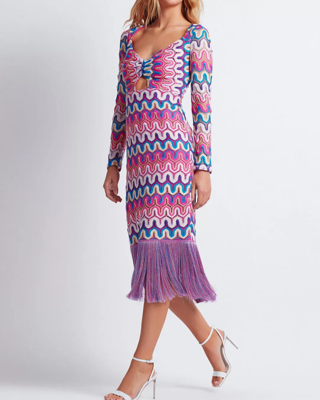PatBO CROCHET CUT-OUT FRINGE TRIM MIDI DRESS (FINAL SALE) Pinkmulti New