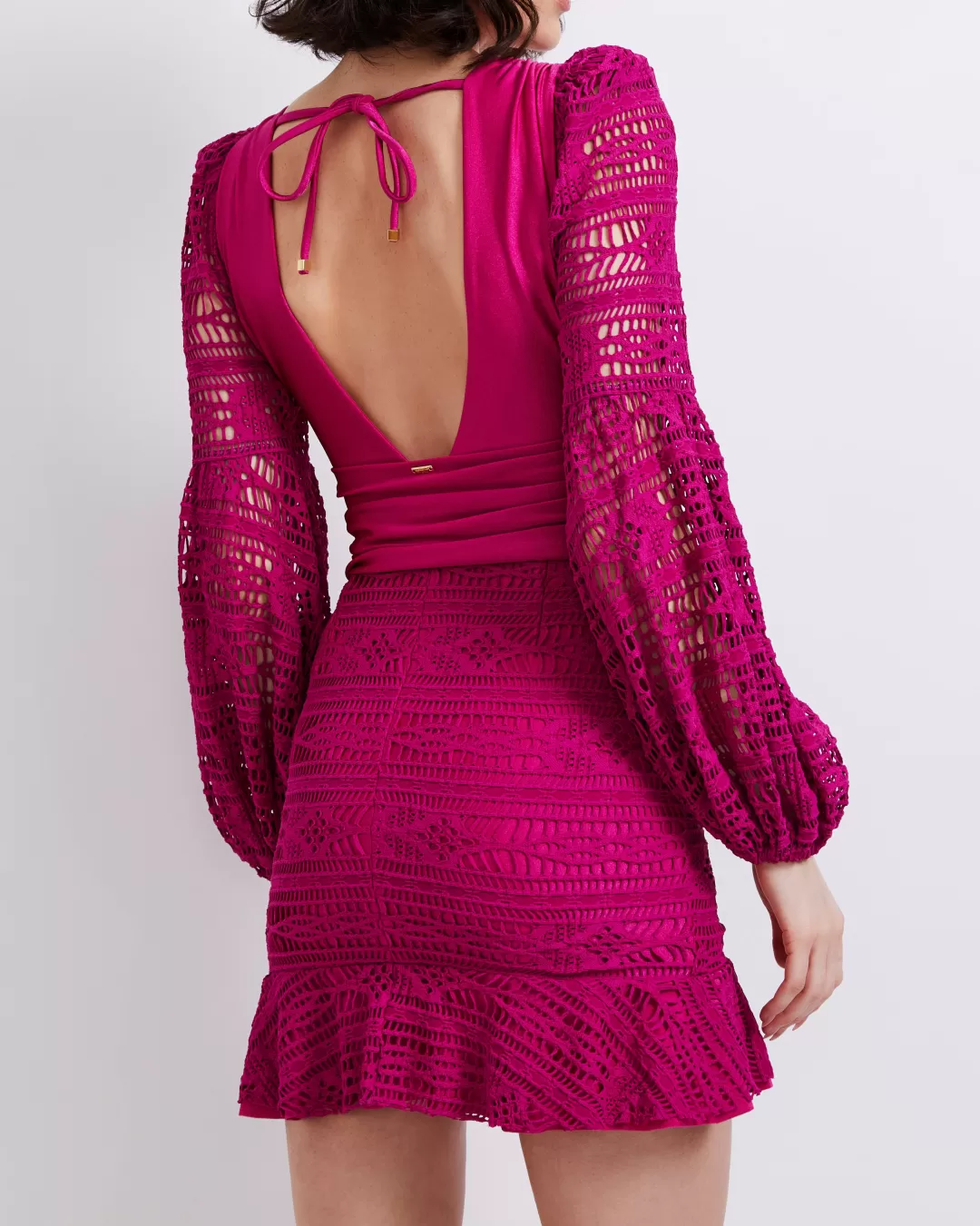 PatBO Crochet Plunge Mini Dress (FINAL SALE) Magenta Hot