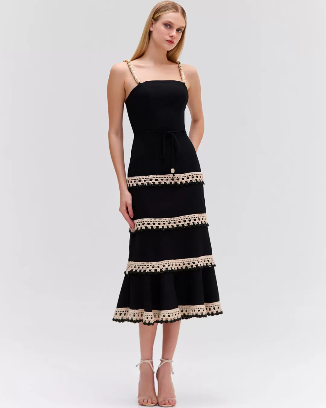 PatBO CROCHET TRIM FITTED MIDI DRESS Black Discount