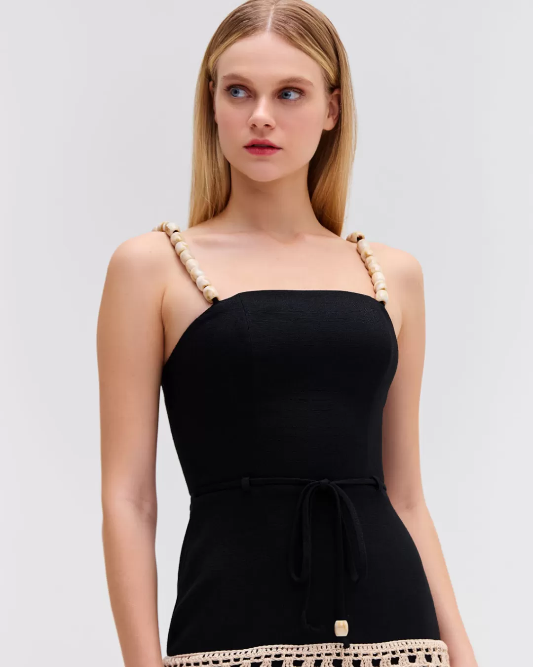 PatBO CROCHET TRIM FITTED MIDI DRESS Black Discount
