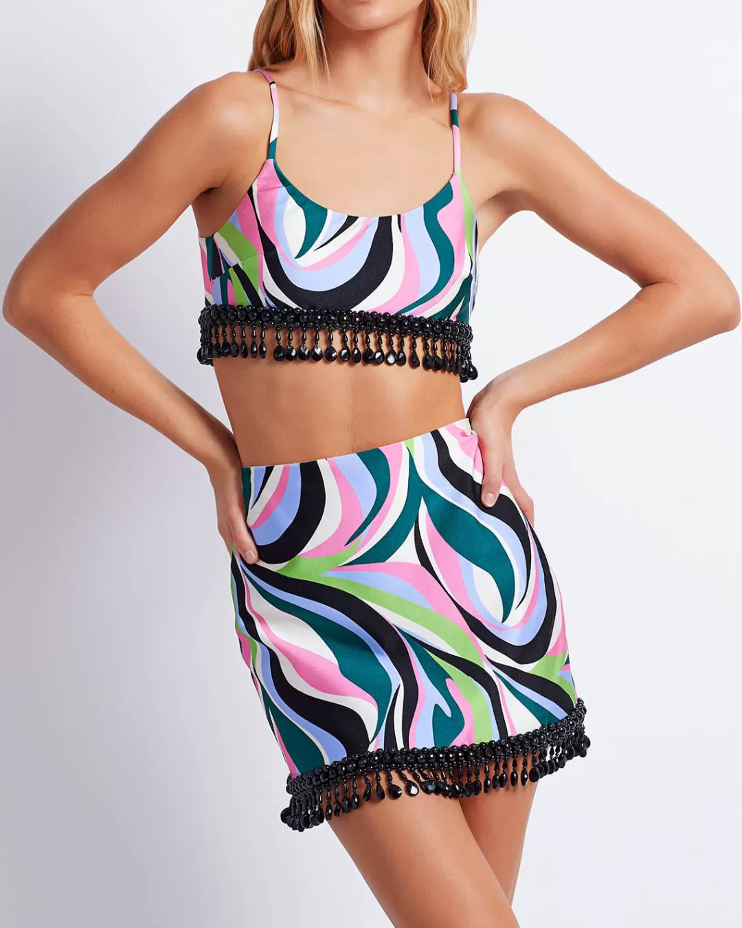 PatBO DELOS BEADED CROPPED TOP (FINAL SALE) Blackmulti Best