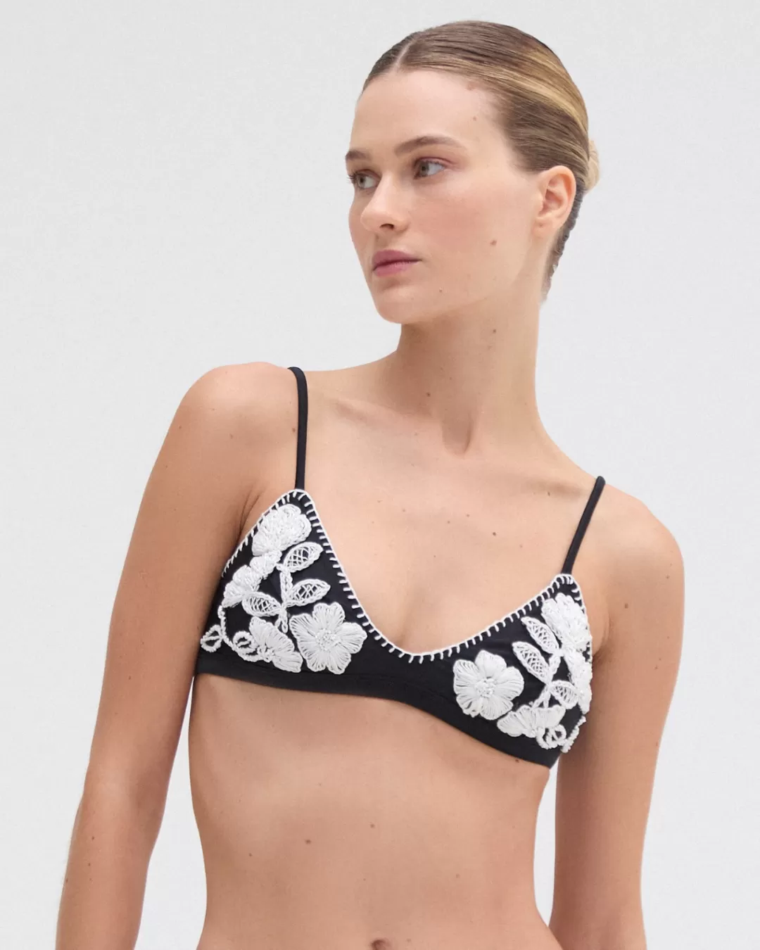 PatBO EMBROIDERED BIKINI TOP Black Sale