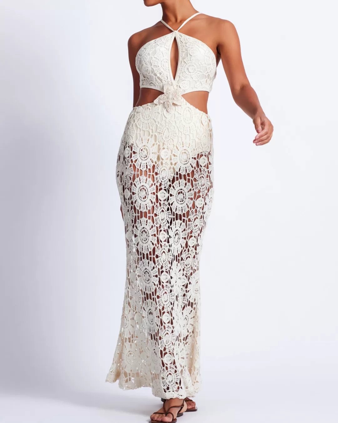 PatBO Embroidered Crochet Halterneck Dress Wheat Best Sale