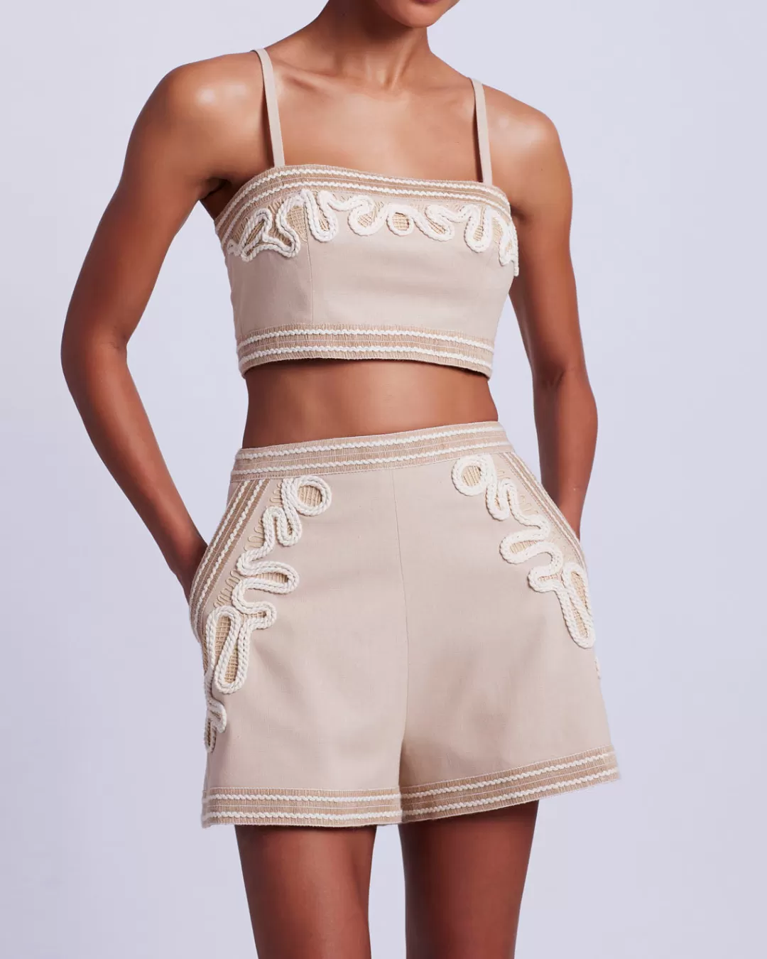 PatBO Embroidered Linen Shorts Sand Cheap
