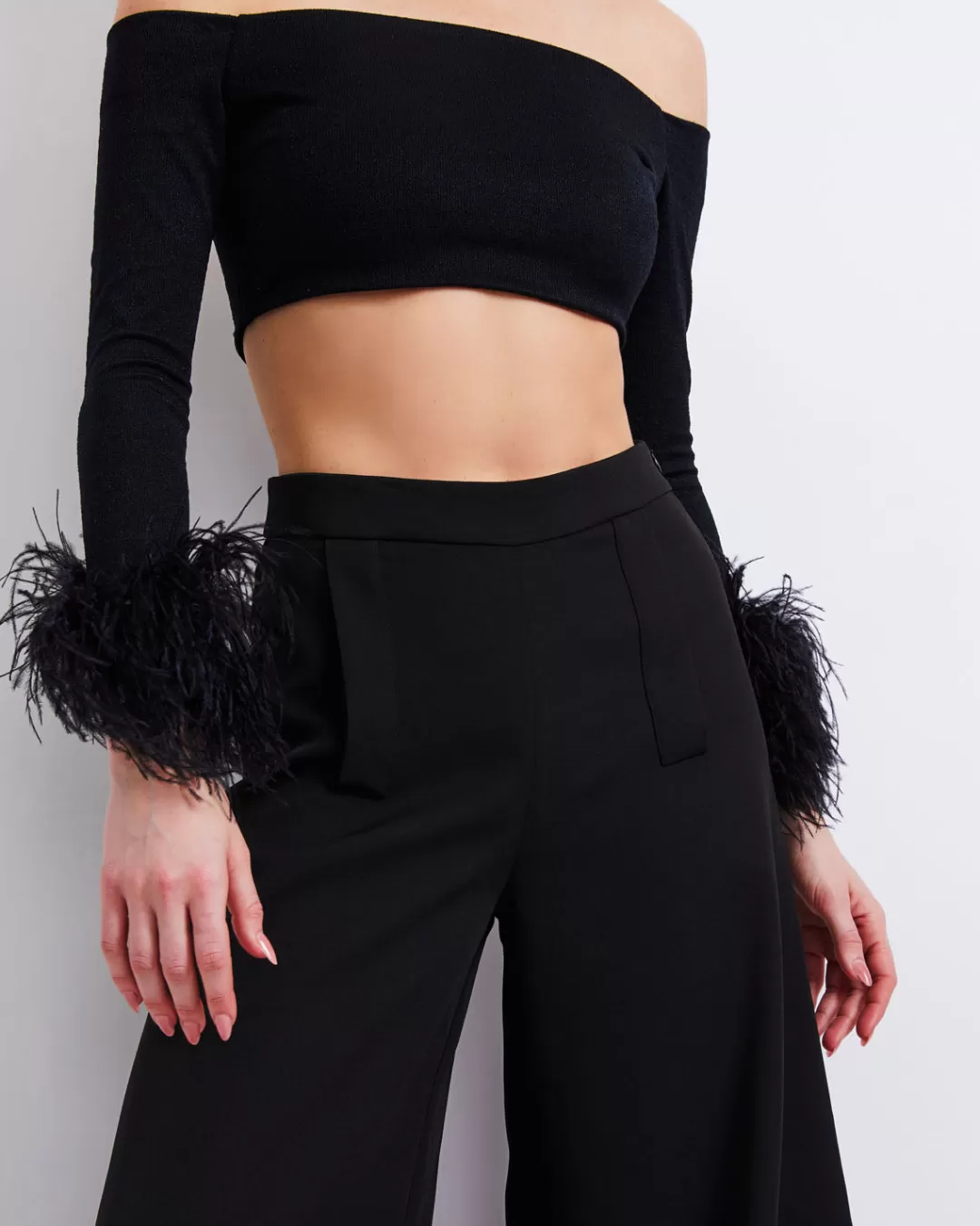PatBO Feather Trim Knit Top (FINAL SALE) Black Cheap