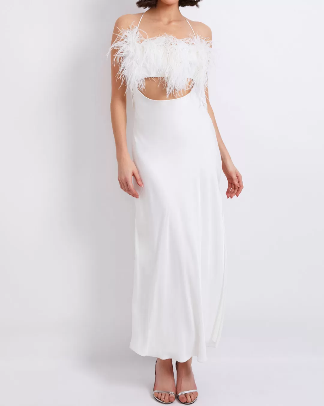 PatBO FEATHER TRIM MAXI SLIP DRESS (FINAL SALE) White Best Sale