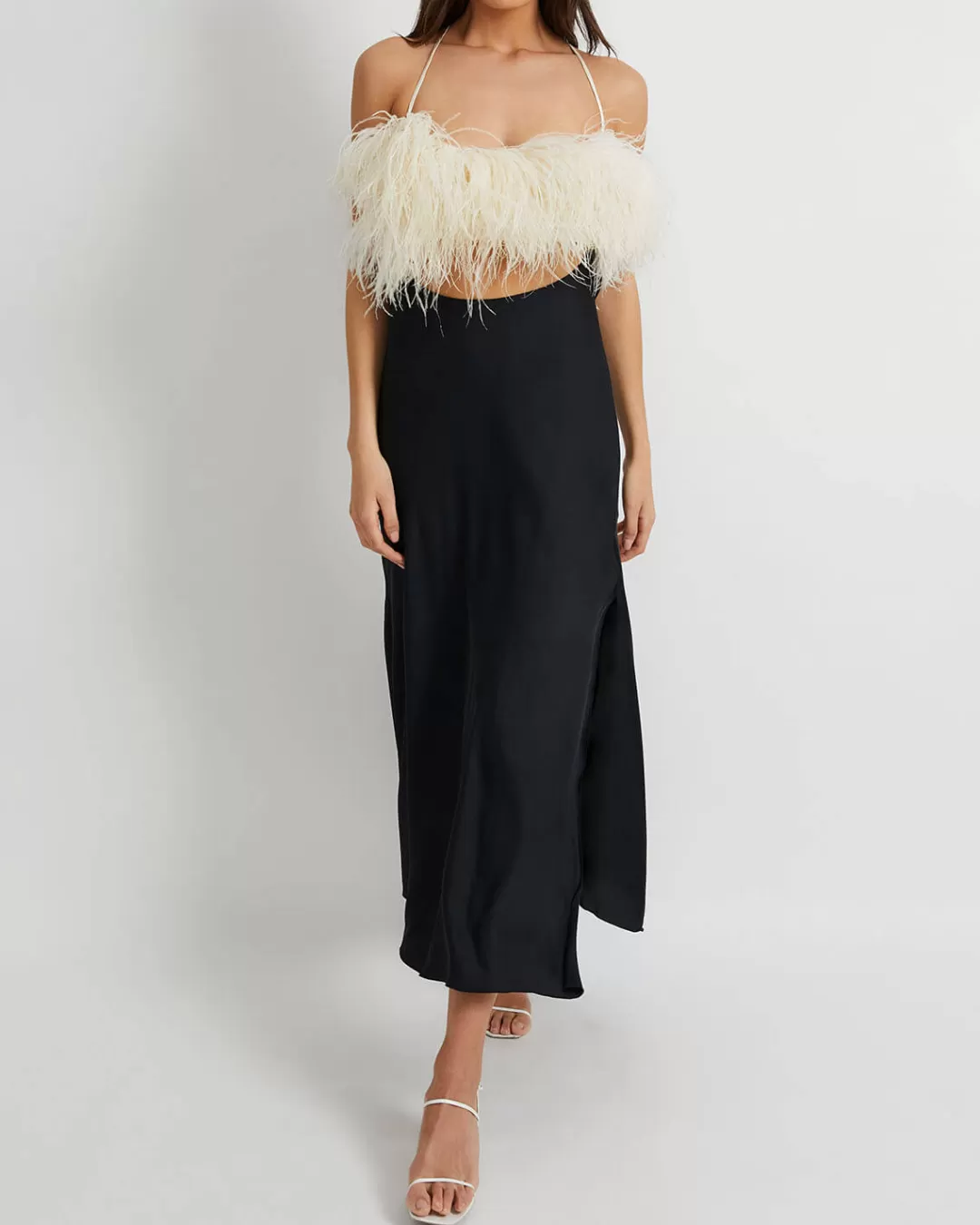 PatBO Feather Trim Maxi Slip Dress (FINAL SALE) Black Outlet