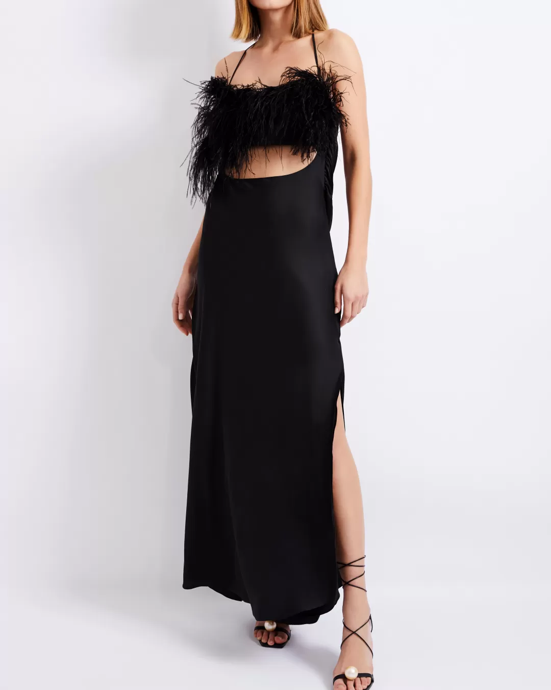 PatBO FEATHER TRIM MAXI SLIP DRESS (FINAL SALE) Black Cheap