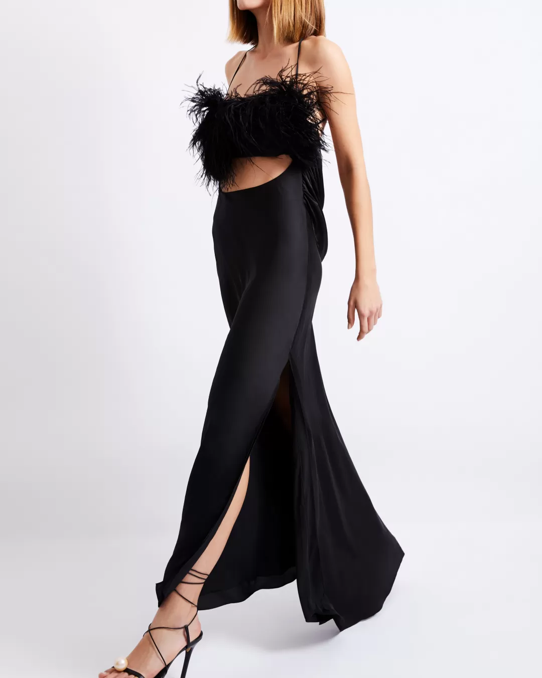 PatBO FEATHER TRIM MAXI SLIP DRESS (FINAL SALE) Black Cheap