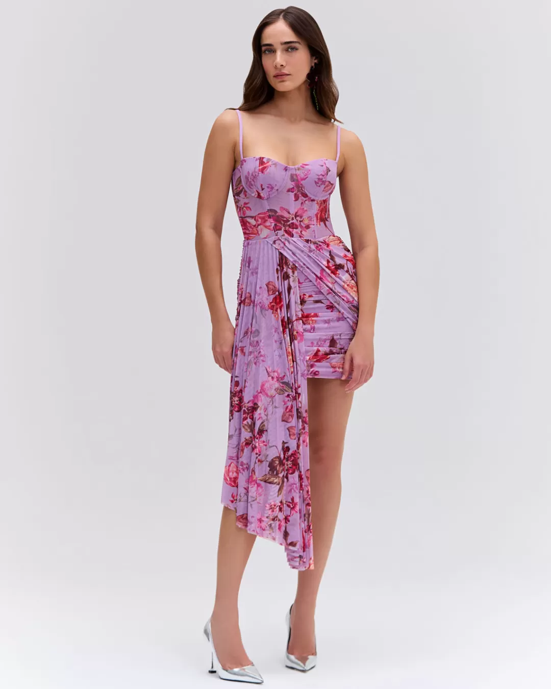 PatBO Floral Haze Bustier Mini Dress Violet Fashion
