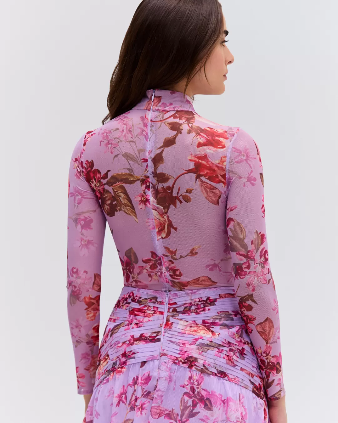 PatBO Floral Haze Stretch Tulle Bodysuit Violet Store
