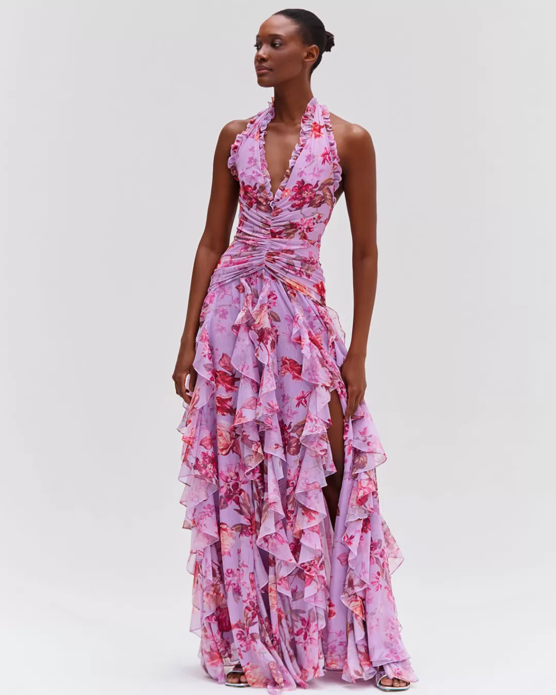 PatBO Floral Haze Stretch Tulle Maxi Dress Violet Store