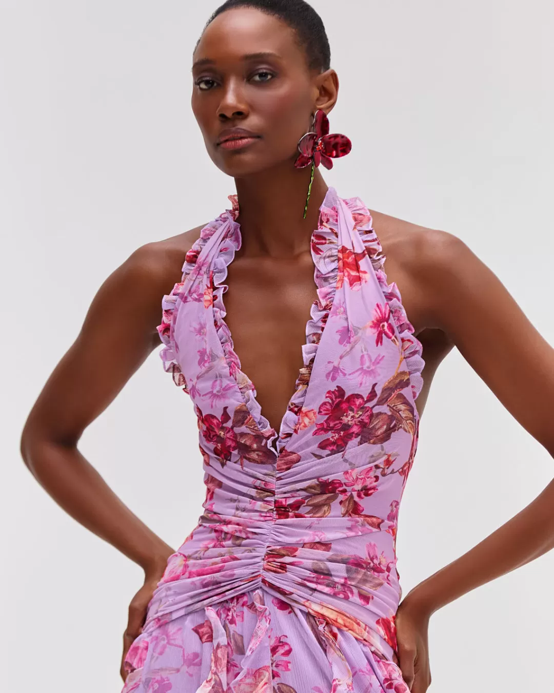PatBO Floral Haze Stretch Tulle Maxi Dress Violet Store