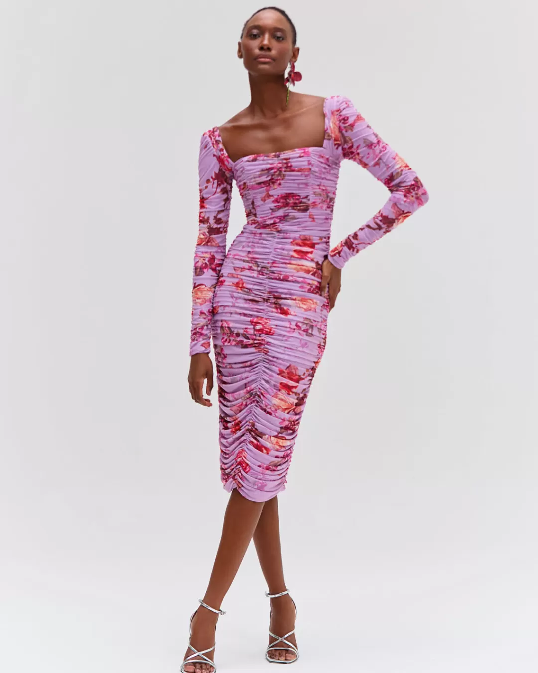 PatBO Floral Haze Stretch Tulle Midi Dress Violet Store