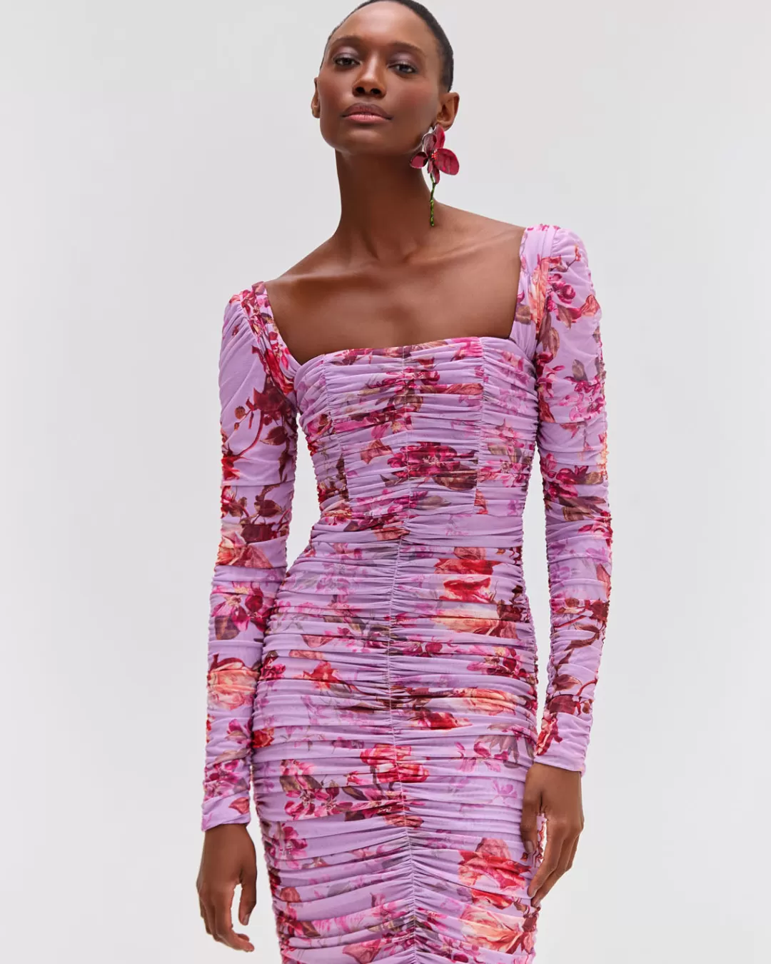 PatBO Floral Haze Stretch Tulle Midi Dress Violet Store