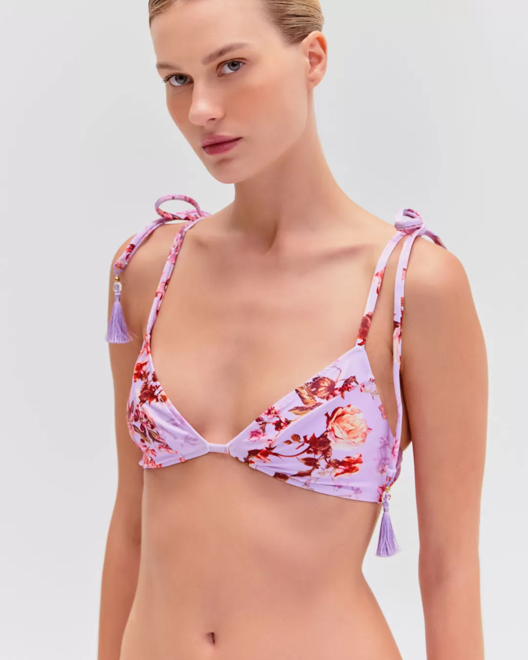 PatBO Floral Haze String Bikini Top Violet Best