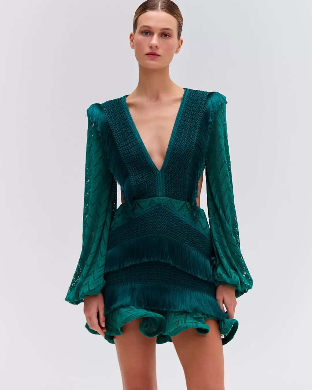 PatBO FRINGE CUTOUT MINI DRESS Galapagos Clearance