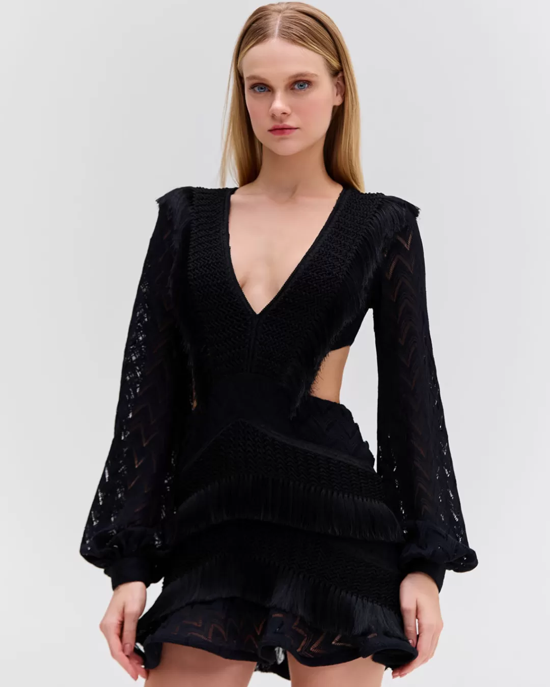 PatBO FRINGE CUT-OUT MINI DRESS Black Shop
