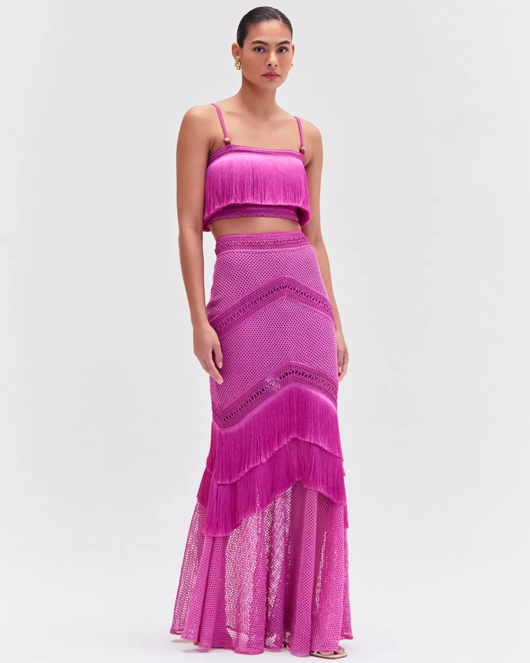 PatBO Fringe Maxi Skirt Cerise Discount
