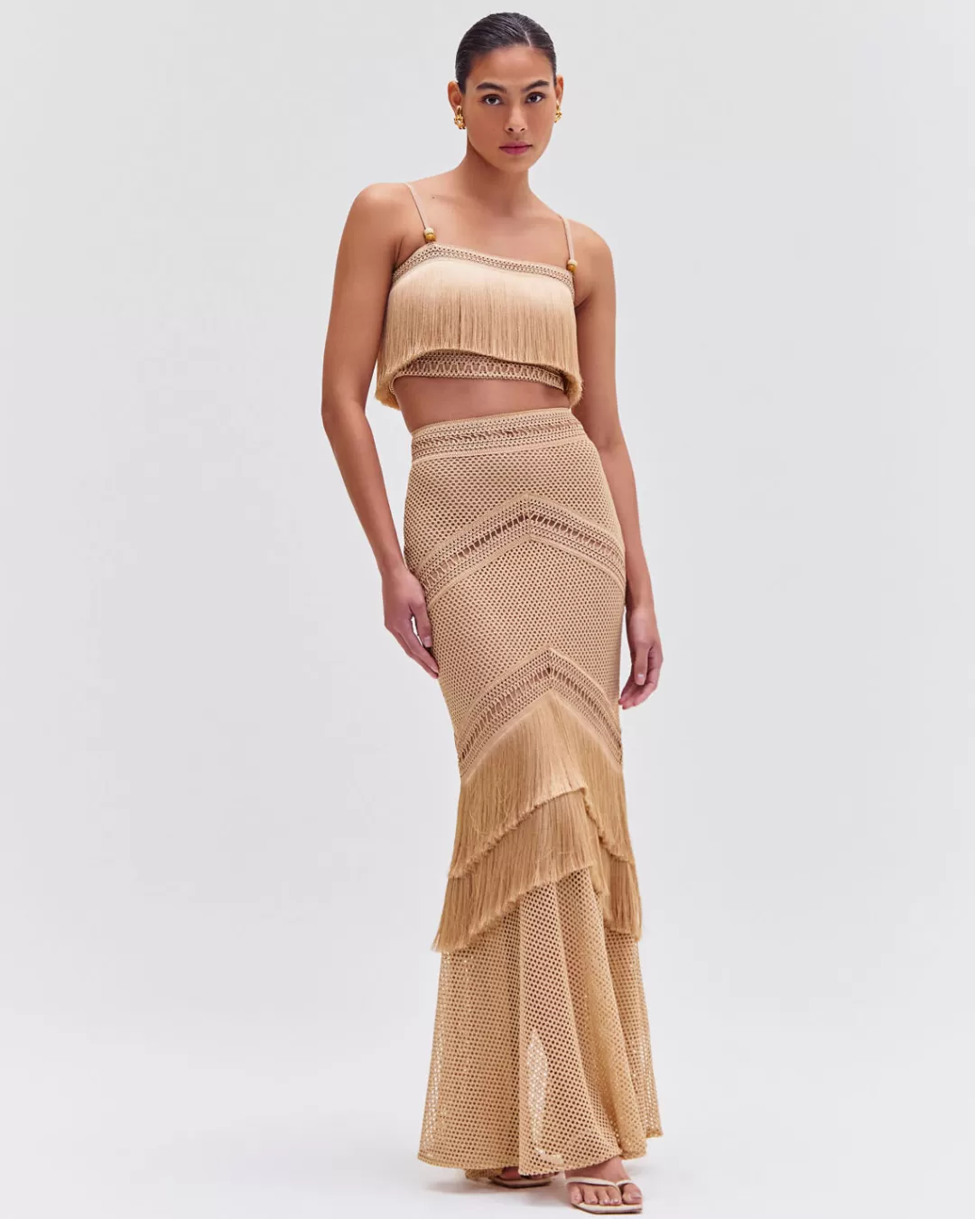 PatBO Fringe Maxi Skirt Gold Best Sale