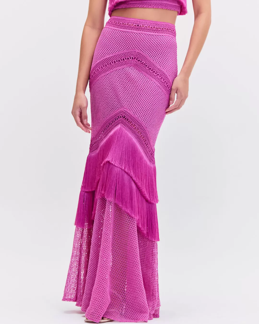 PatBO Fringe Maxi Skirt Cerise Discount