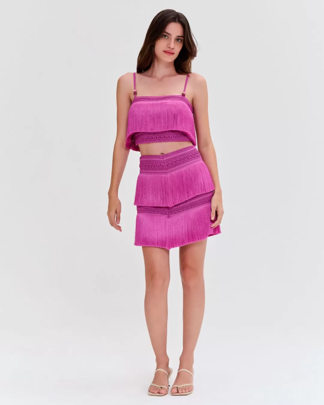 PatBO Fringe Mini Skirt Cerise Fashion