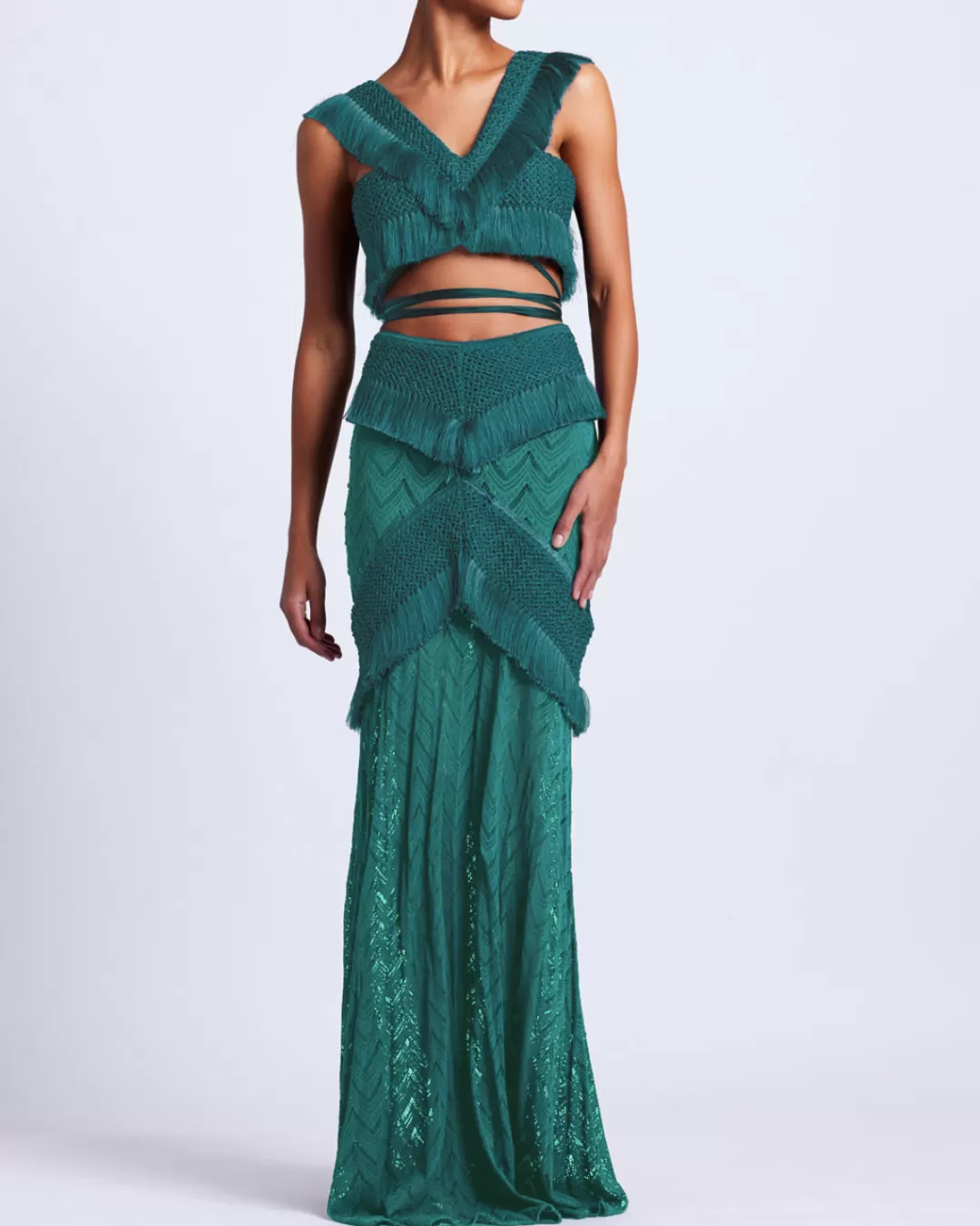 PatBO FRINGE TRIM MAXI SKIRT Galapagos Discount