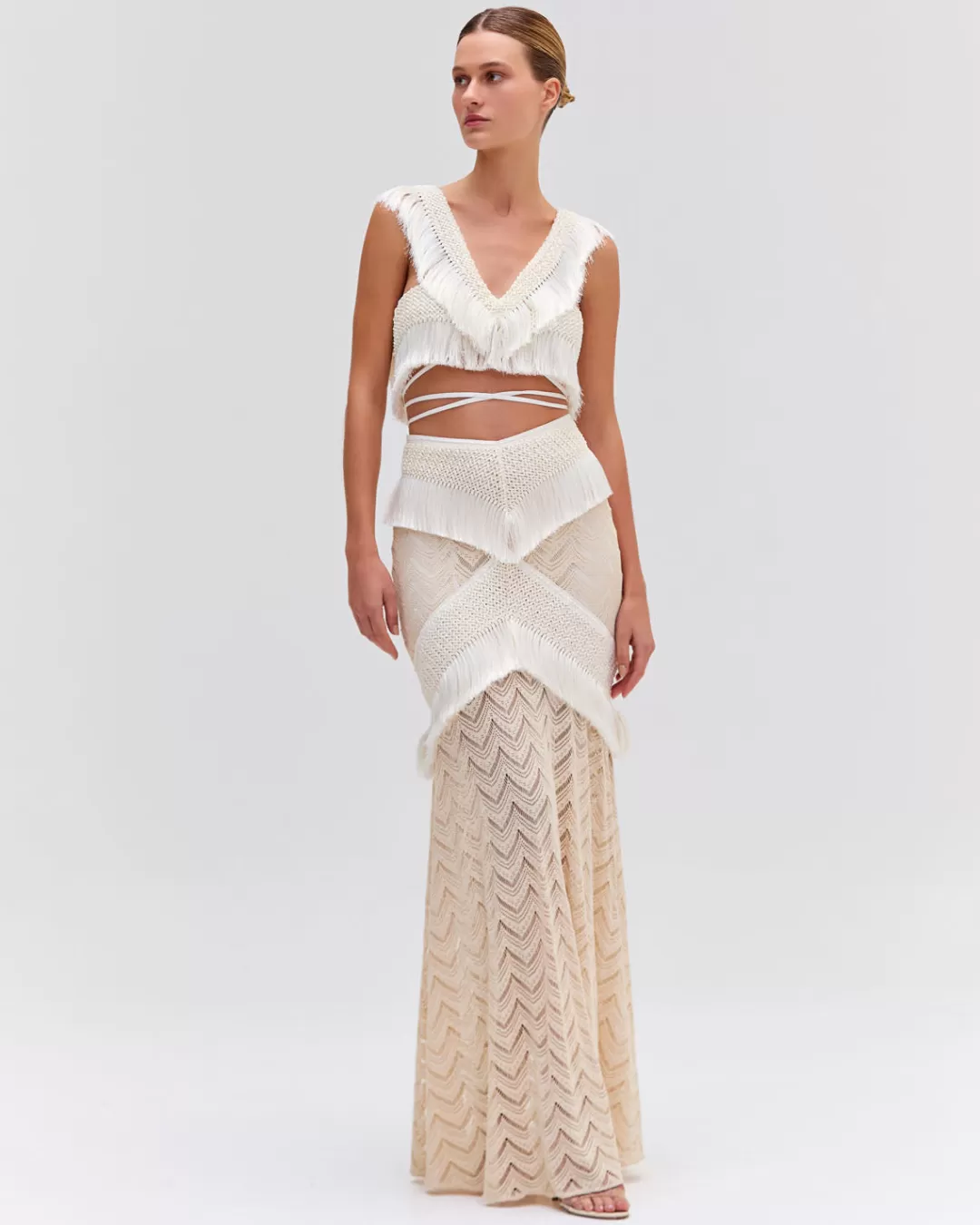 PatBO Fringe Trim Maxi Skirt Sandstone Discount