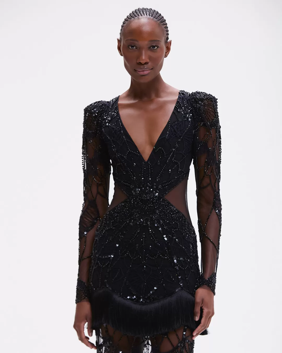 PatBO Gossamer Fringe Maxi Dress (RUNWAY) Black Hot