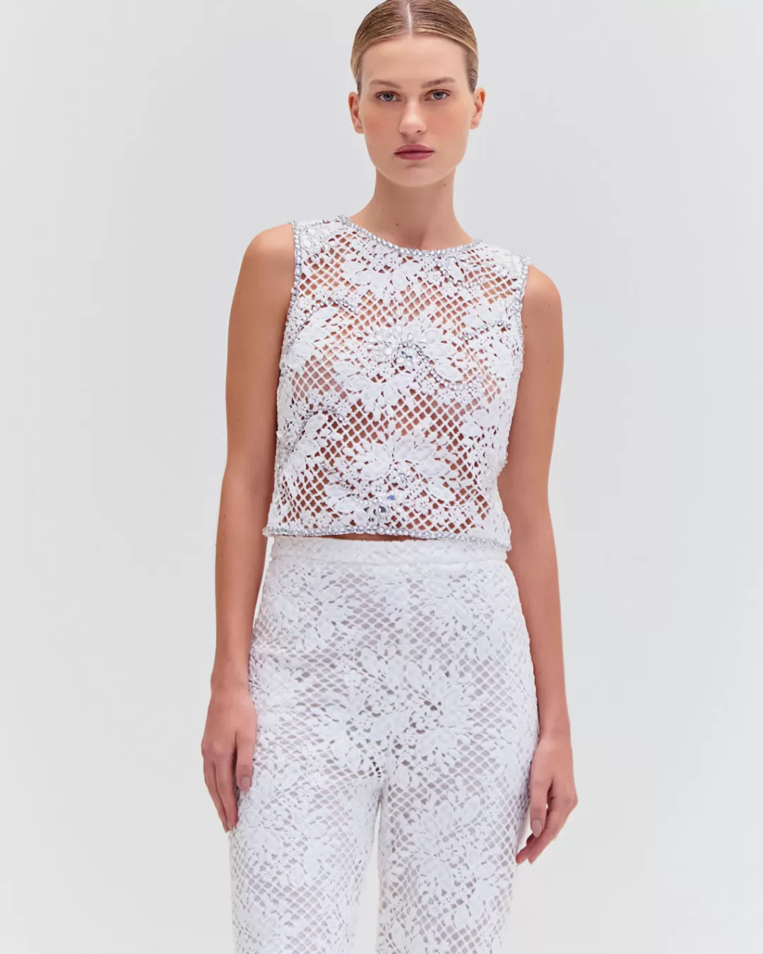 PatBO HAND BEADED LACE TOP White Flash Sale