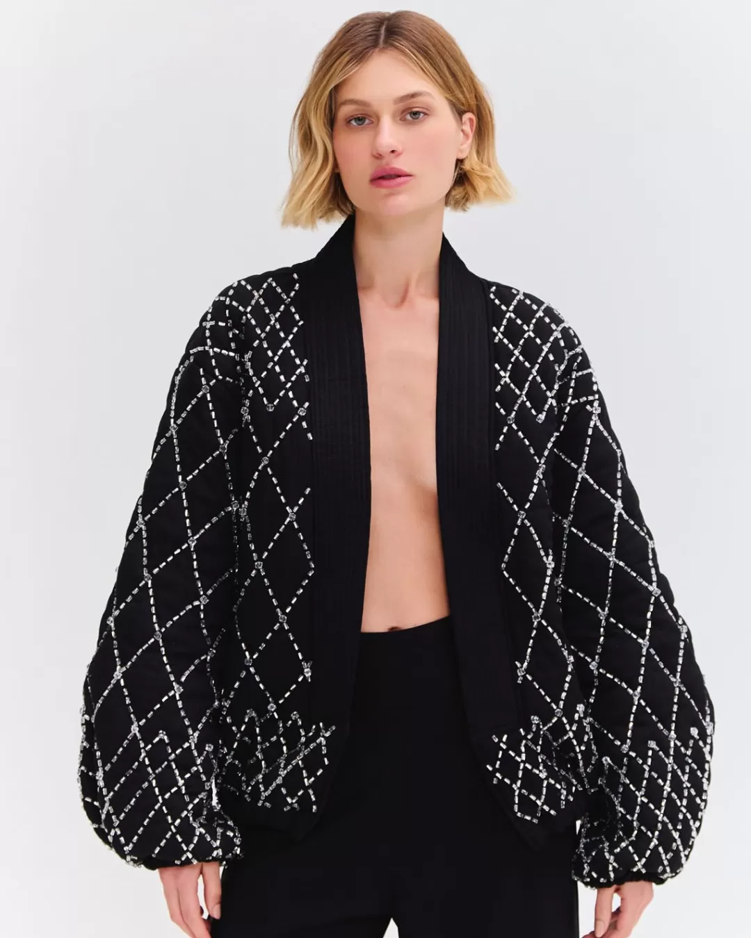 PatBO Hand Beaded Quilted Jacket (RUNWAY) Black Sale