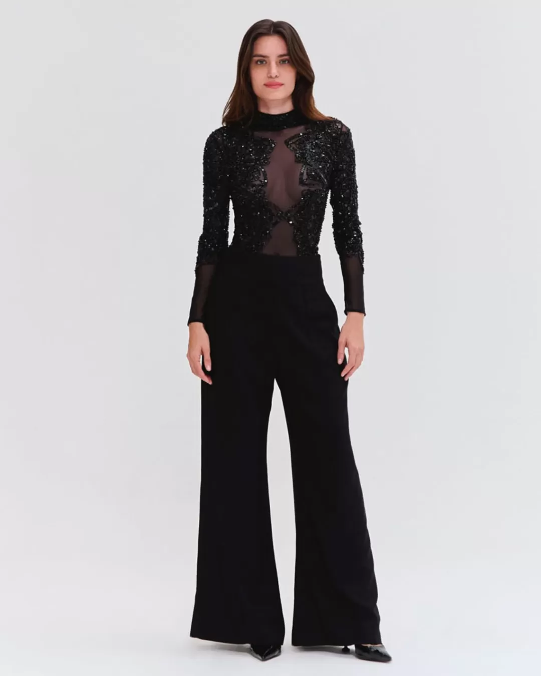 PatBO HAND BEADED TULLE BODYSUIT (EXCLUSIVE) Black Shop