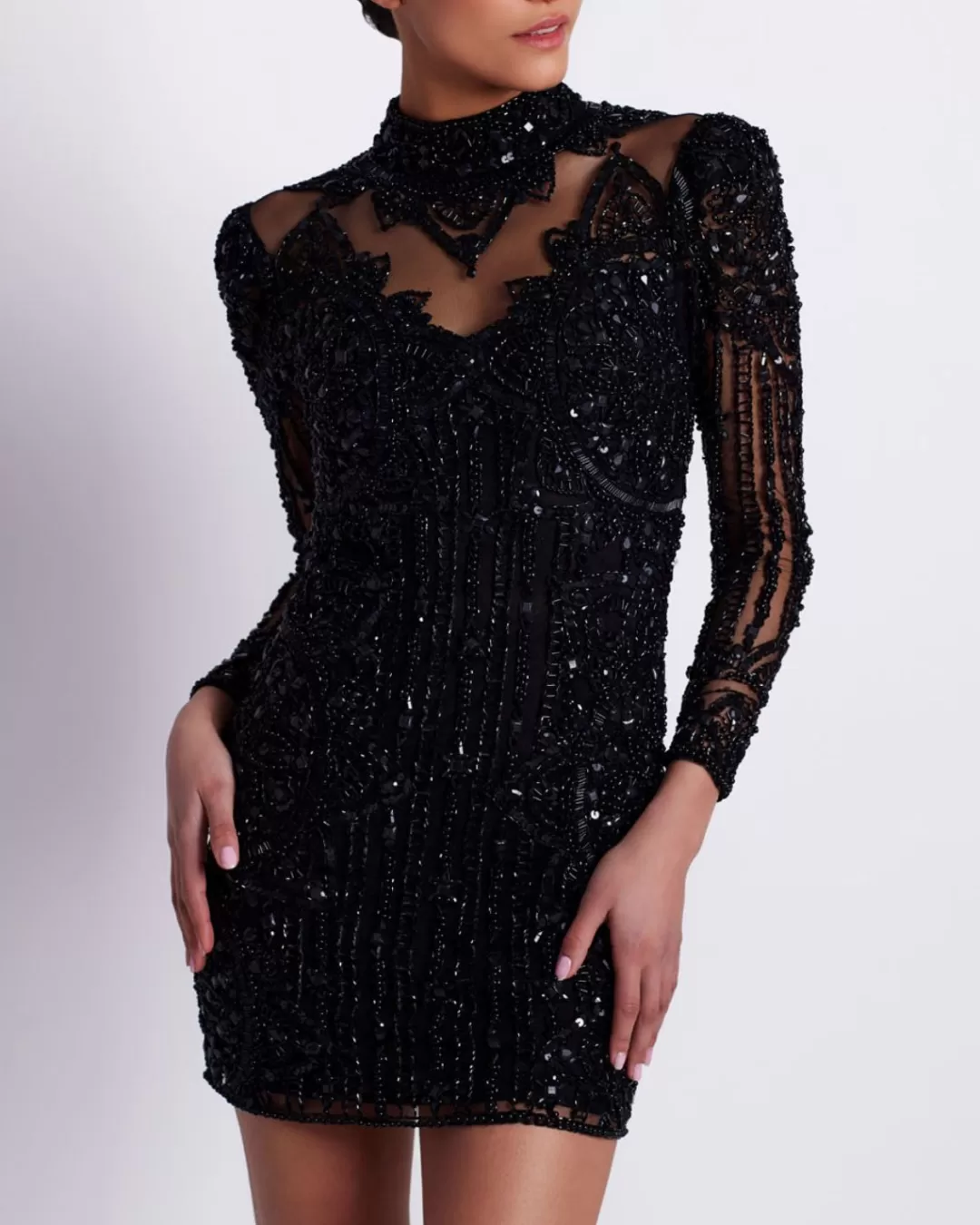 PatBO HAND BEADED TULLE COCKTAIL DRESS (EXCLUSIVE) Black Sale
